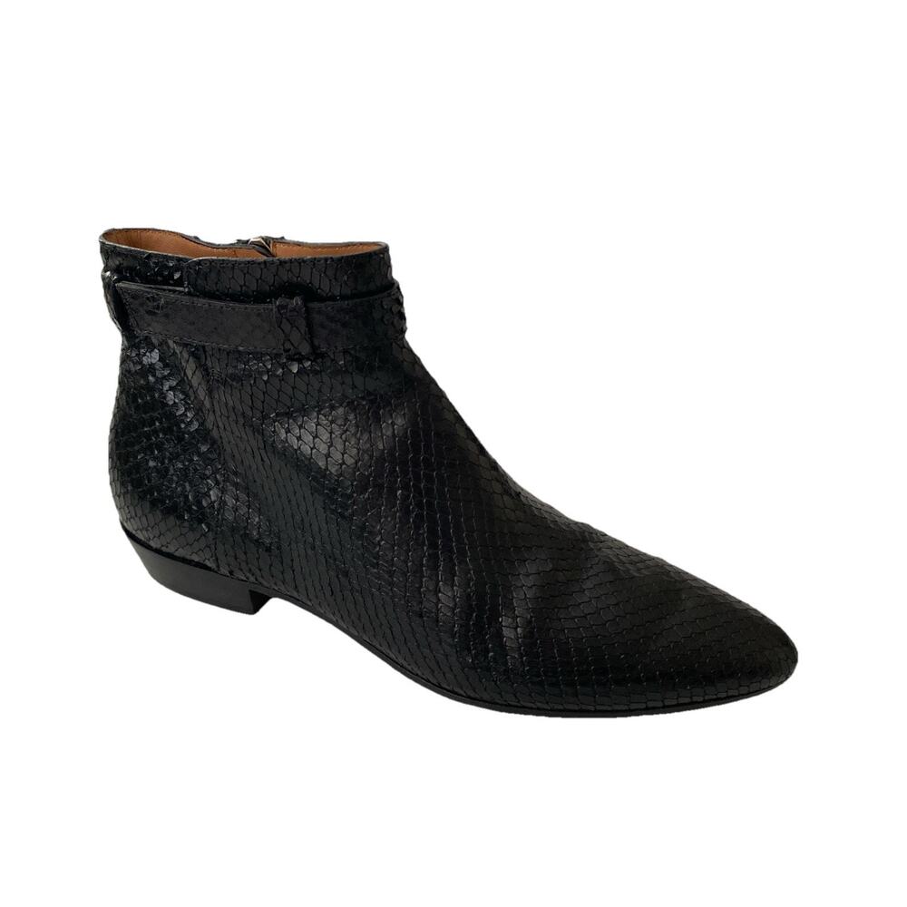 Emporio Armani Black Ankle Boot Snake Textured Almond Toe Snakeskin 40 8